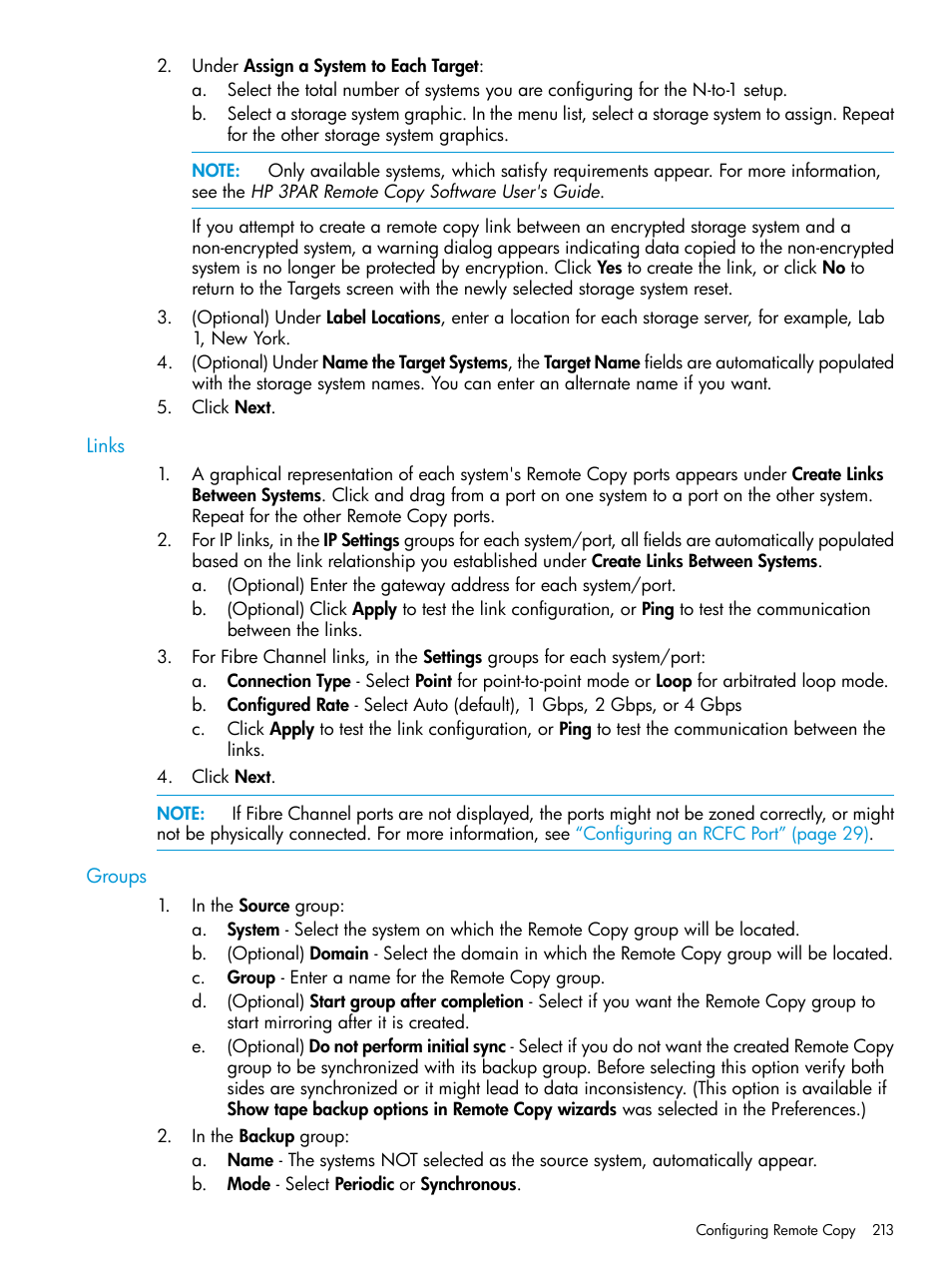 Links, Groups, Links groups | HP 3PAR Operating System Software User Manual | Page 213 / 526