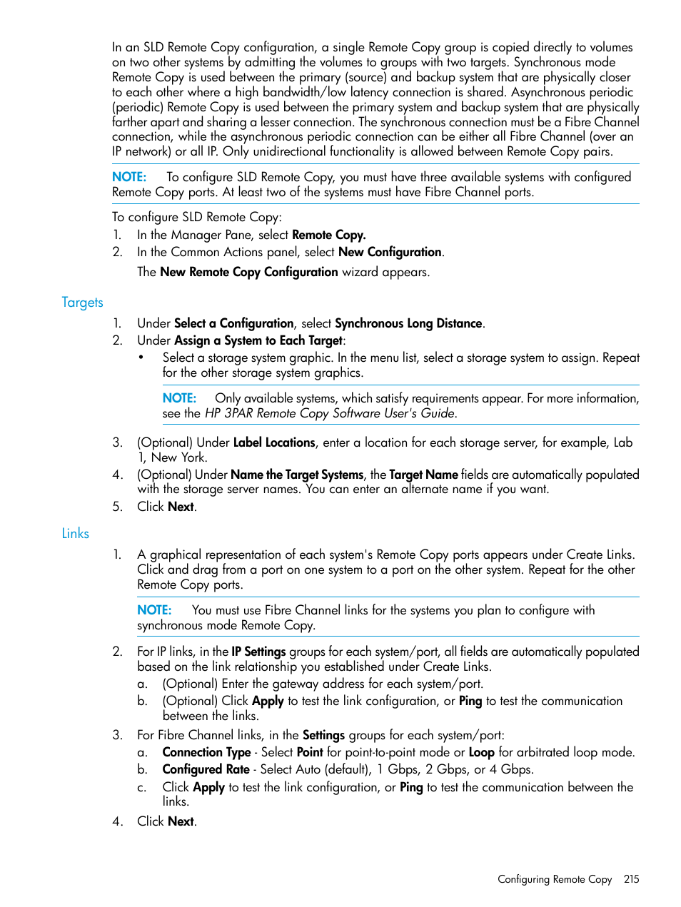 Targets, Links, Targets links | HP 3PAR Operating System Software User Manual | Page 215 / 526