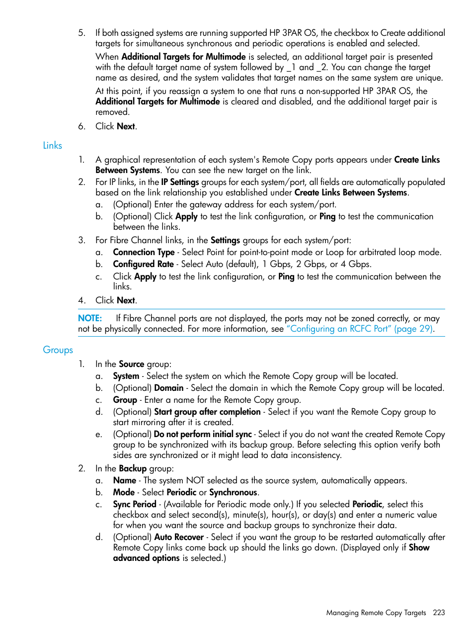 Links, Groups, Links groups | HP 3PAR Operating System Software User Manual | Page 223 / 526