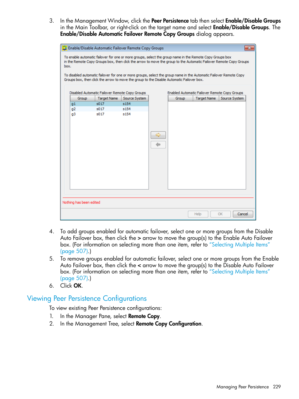 Viewing peer persistence configurations | HP 3PAR Operating System Software User Manual | Page 229 / 526