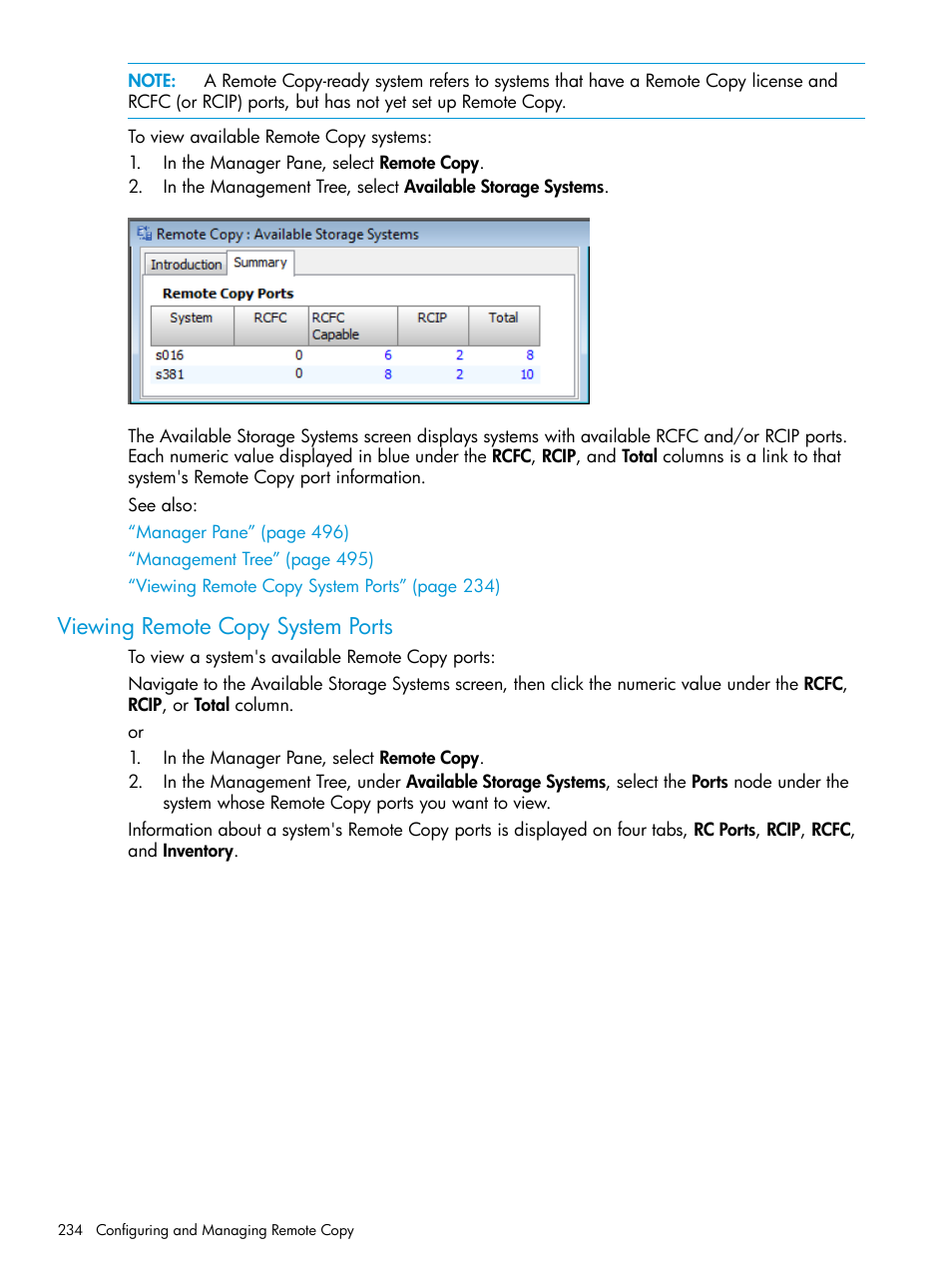 Viewing remote copy system ports | HP 3PAR Operating System Software User Manual | Page 234 / 526