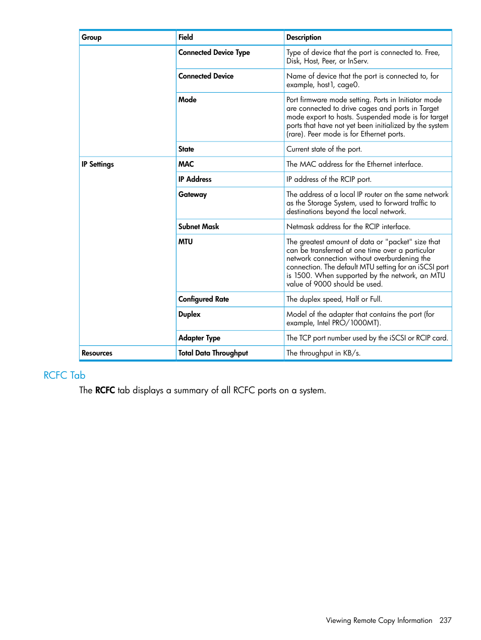 Rcfc tab | HP 3PAR Operating System Software User Manual | Page 237 / 526