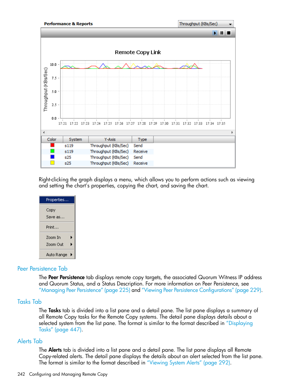 Peer persistence tab, Tasks tab, Alerts tab | Peer persistence tab tasks tab alerts tab | HP 3PAR Operating System Software User Manual | Page 242 / 526