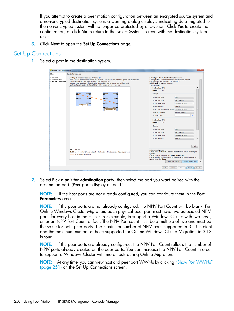 Set up connections | HP 3PAR Operating System Software User Manual | Page 250 / 526