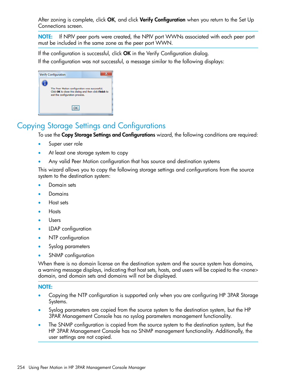 Copying storage settings and configurations | HP 3PAR Operating System Software User Manual | Page 254 / 526