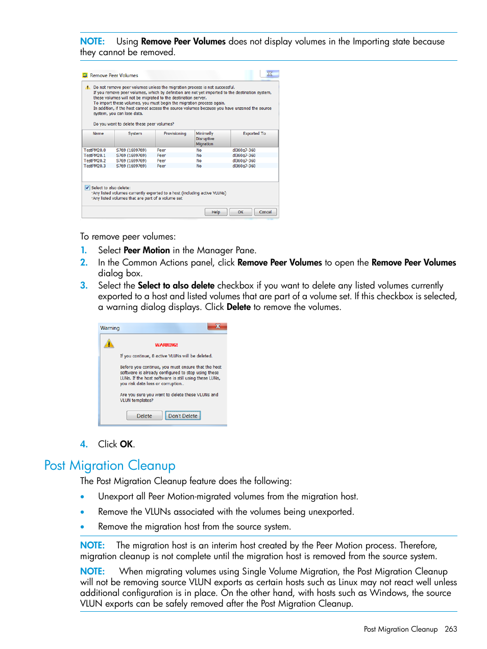 Post migration cleanup | HP 3PAR Operating System Software User Manual | Page 263 / 526