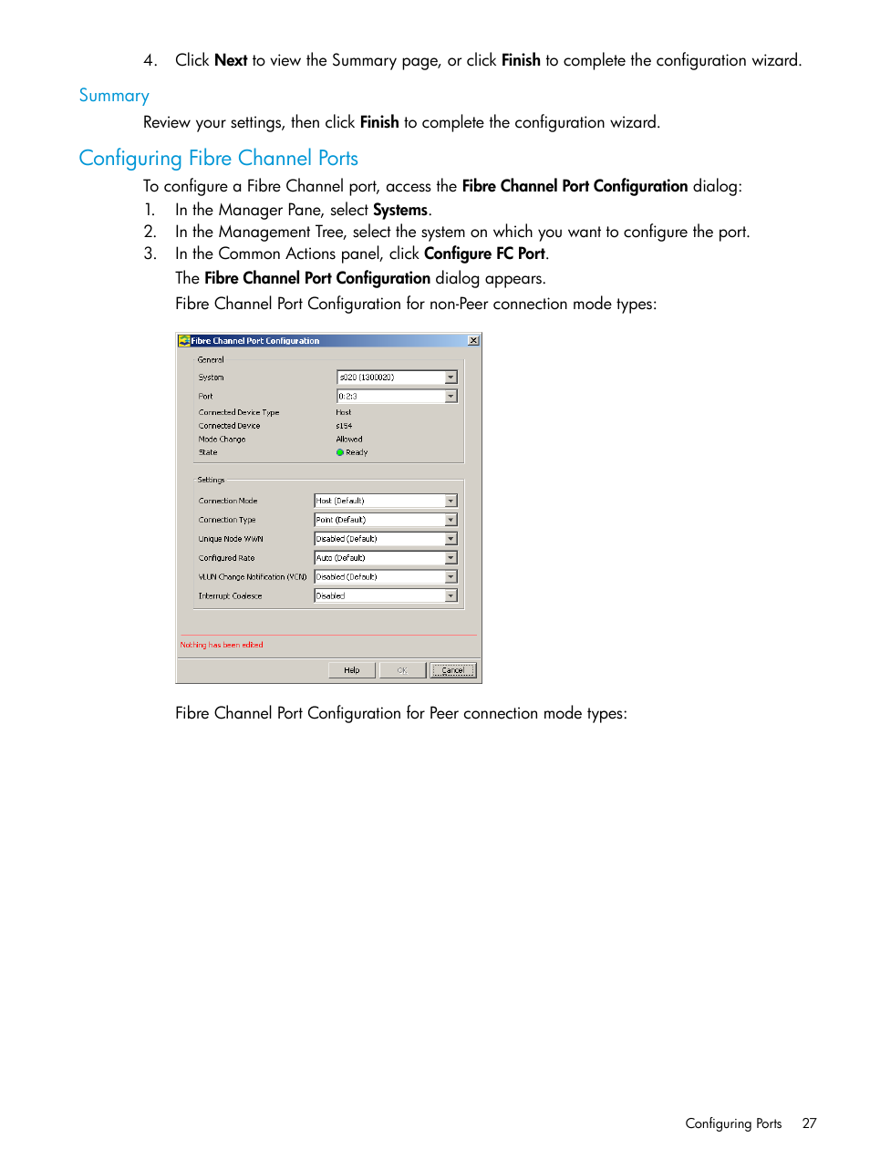 Summary, Configuring fibre channel ports | HP 3PAR Operating System Software User Manual | Page 27 / 526