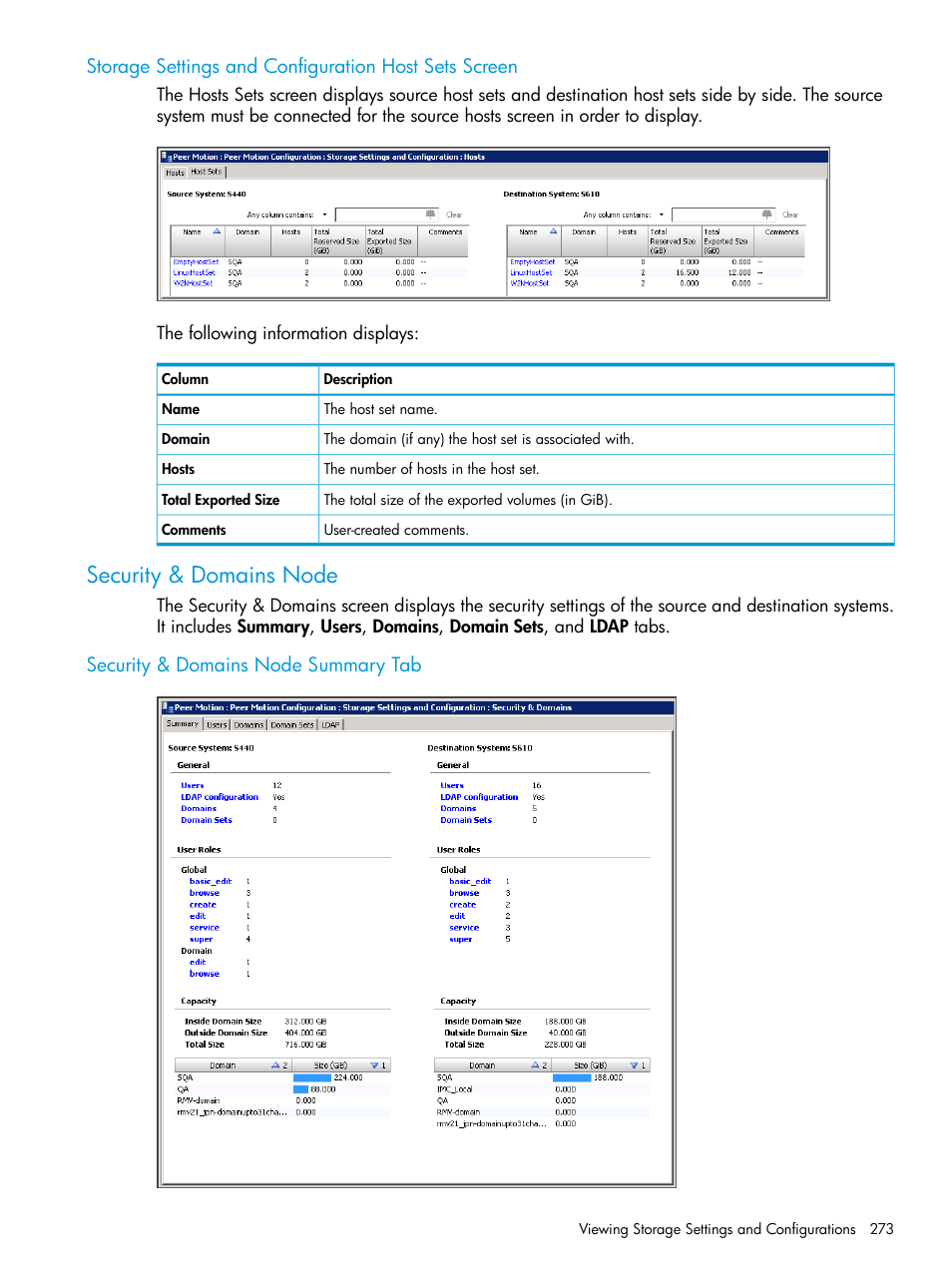 Security & domains node, Security & domains node summary tab | HP 3PAR Operating System Software User Manual | Page 273 / 526