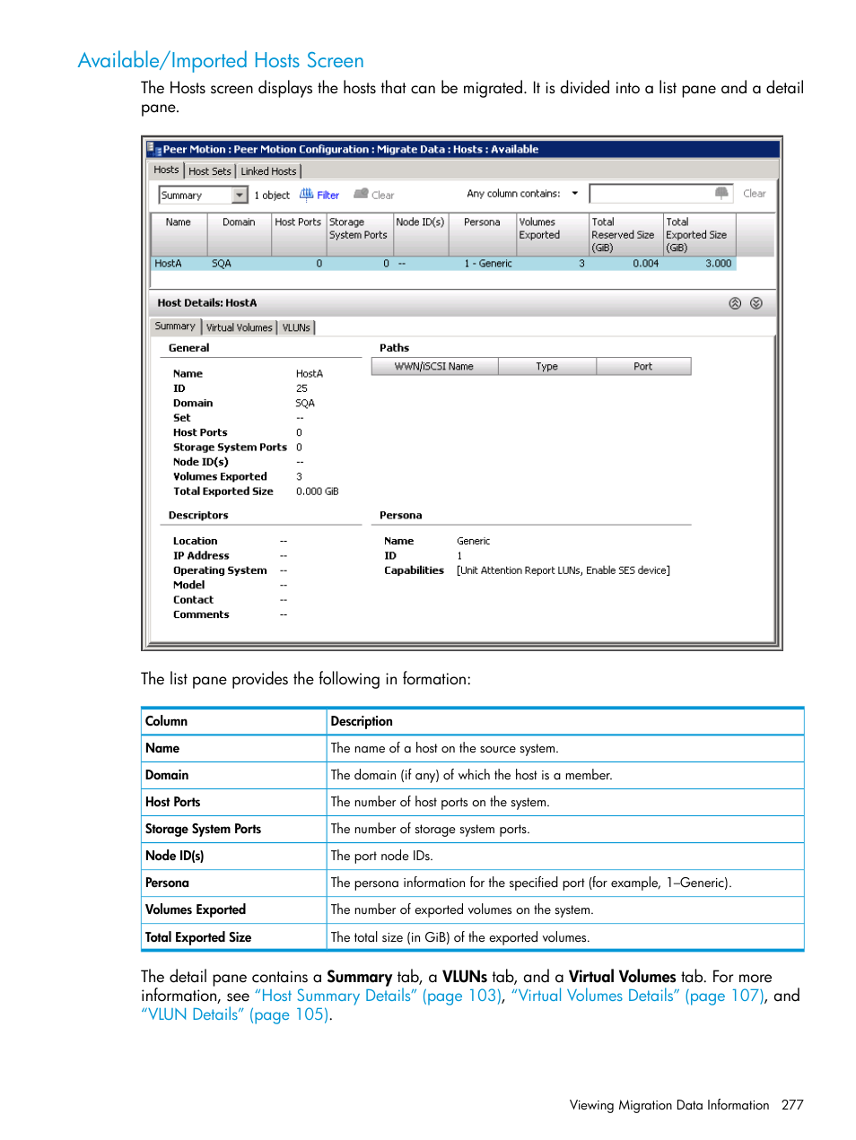 Available/imported hosts screen | HP 3PAR Operating System Software User Manual | Page 277 / 526