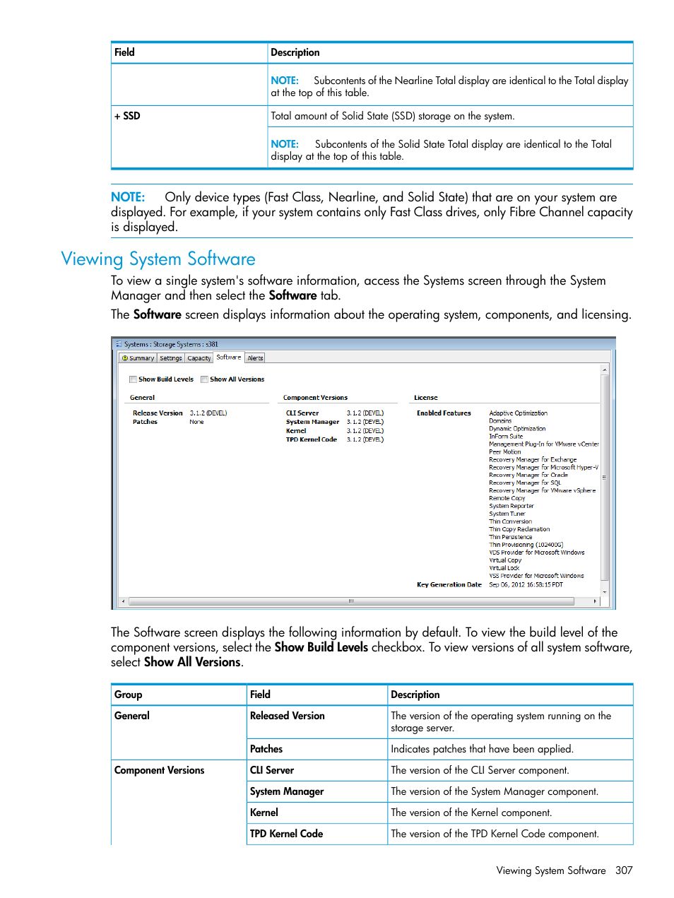 Viewing system software | HP 3PAR Operating System Software User Manual | Page 307 / 526