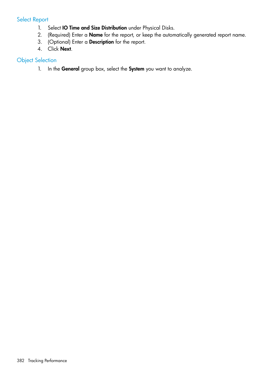 Select report, Object selection, Select report object selection | HP 3PAR Operating System Software User Manual | Page 382 / 526