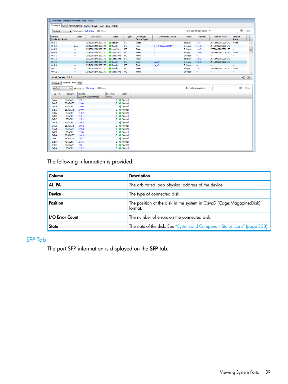 Sfp tab | HP 3PAR Operating System Software User Manual | Page 39 / 526