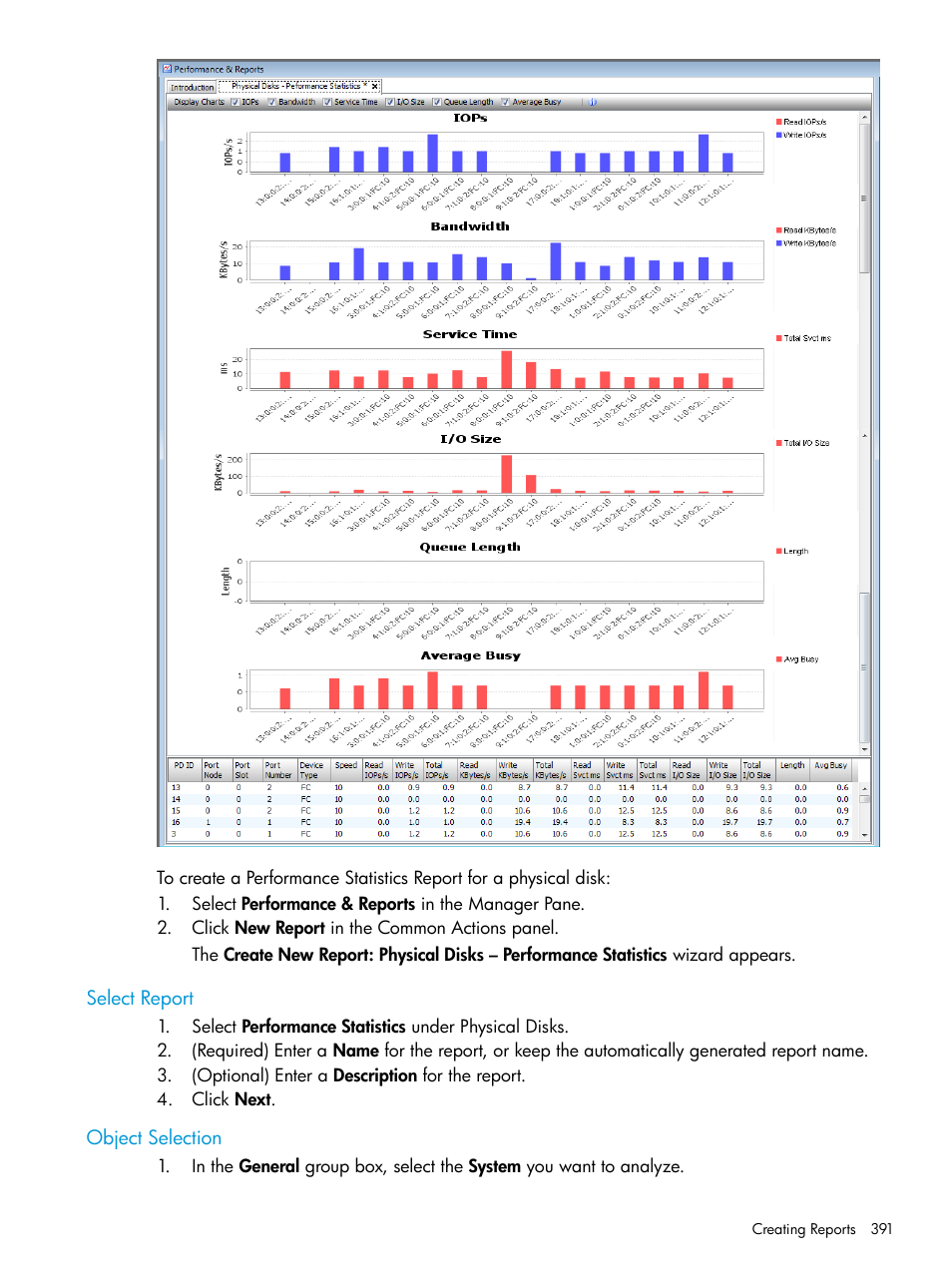 Select report, Object selection, Select report object selection | HP 3PAR Operating System Software User Manual | Page 391 / 526