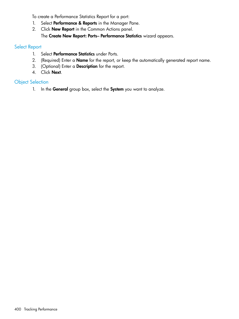 Select report, Object selection, Select report object selection | HP 3PAR Operating System Software User Manual | Page 400 / 526