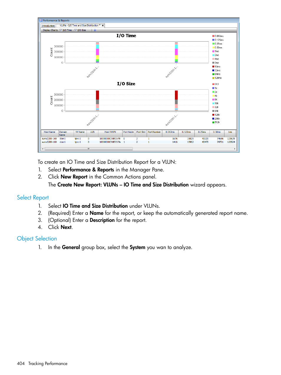 Select report, Object selection, Select report object selection | HP 3PAR Operating System Software User Manual | Page 404 / 526