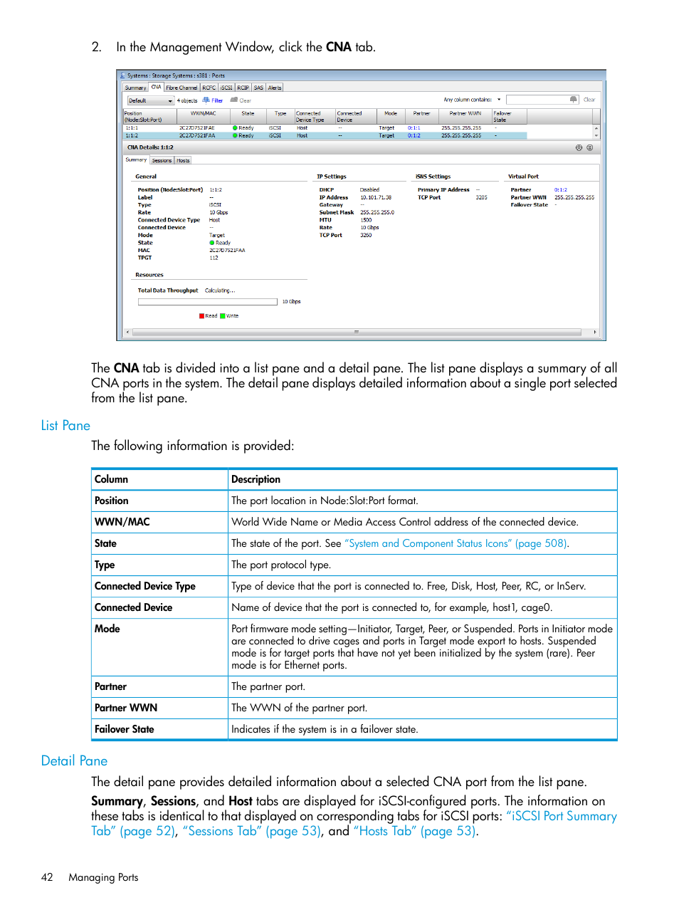 List pane, Detail pane, List pane detail pane | HP 3PAR Operating System Software User Manual | Page 42 / 526