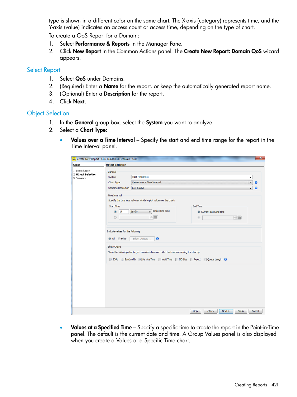 Select report, Object selection, Select report object selection | HP 3PAR Operating System Software User Manual | Page 421 / 526