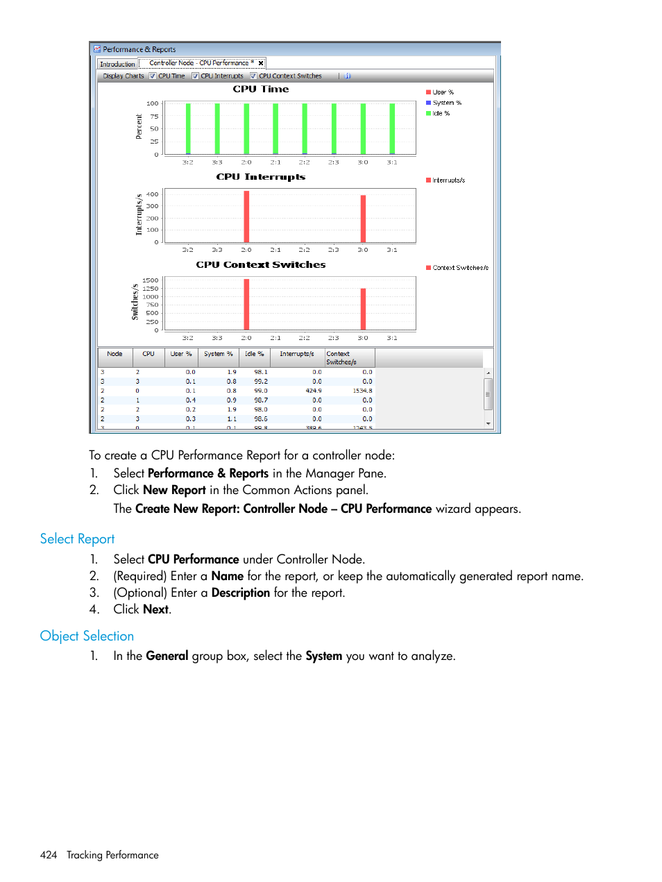 Select report, Object selection | HP 3PAR Operating System Software User Manual | Page 424 / 526