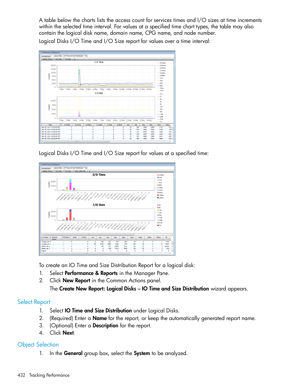 Select report, Object selection, Select report object selection | HP 3PAR Operating System Software User Manual | Page 432 / 526