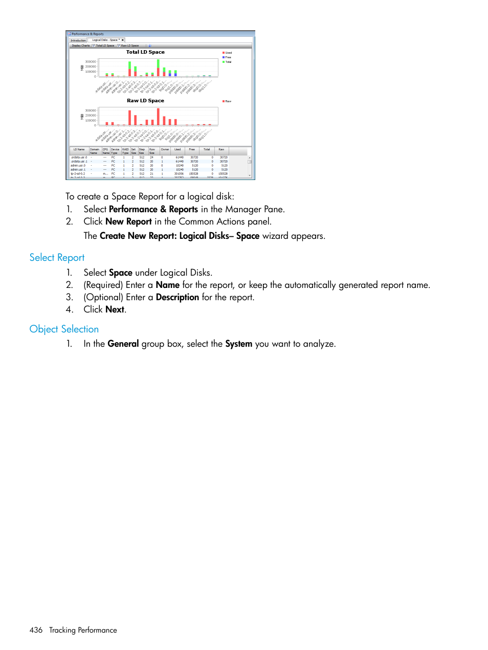 Select report, Object selection, Select report object selection | HP 3PAR Operating System Software User Manual | Page 436 / 526