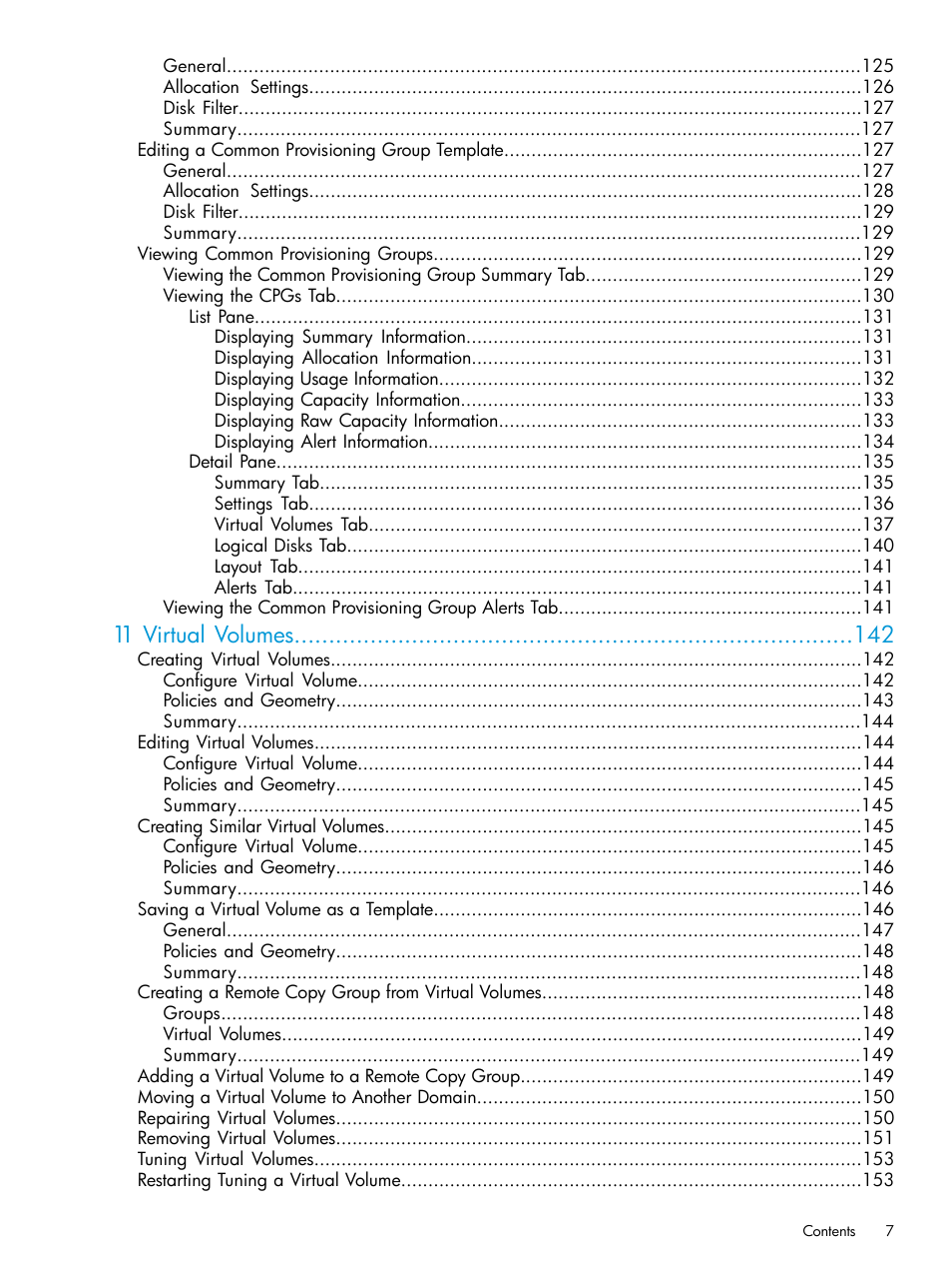 11 virtual volumes | HP 3PAR Operating System Software User Manual | Page 7 / 526