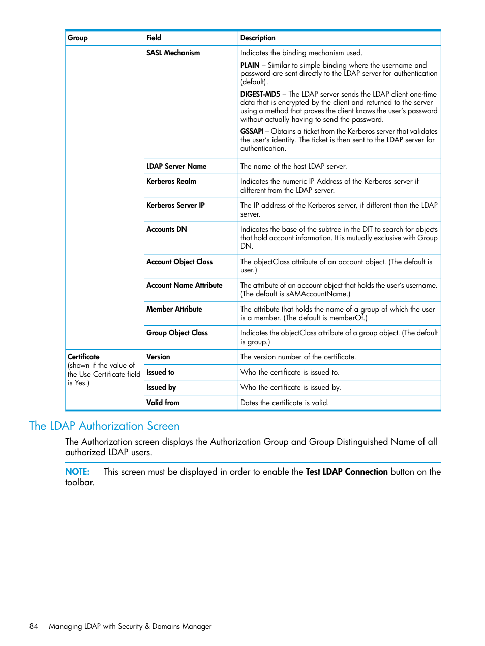 The ldap authorization screen | HP 3PAR Operating System Software User Manual | Page 84 / 526