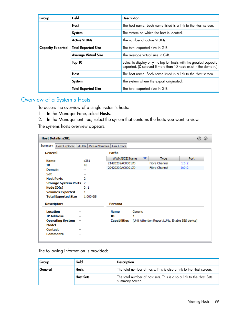 Overview of a system's hosts | HP 3PAR Operating System Software User Manual | Page 99 / 526