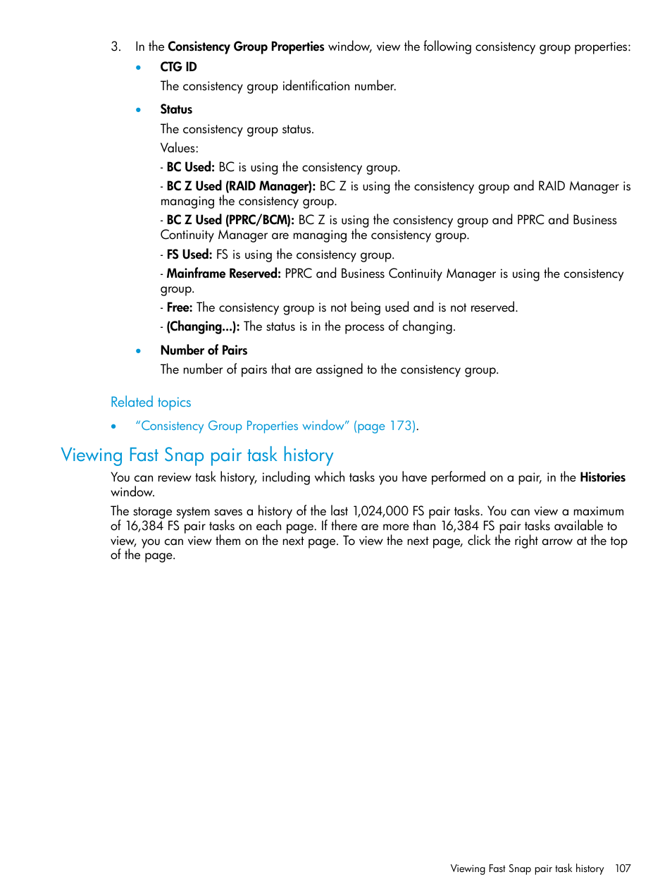 Viewing fast snap pair task history | HP XP7 Storage User Manual | Page 107 / 197