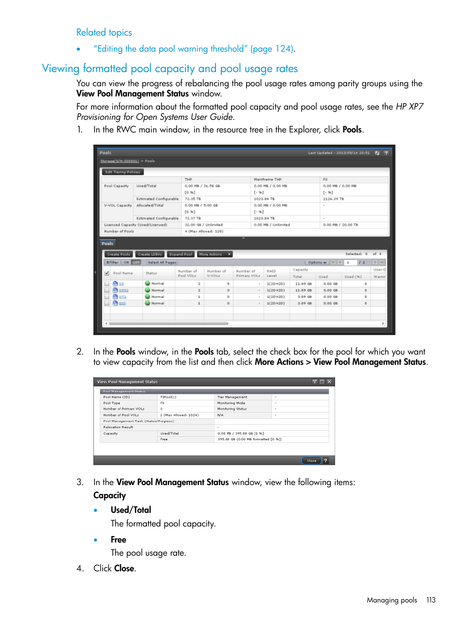 Viewing formatted pool capacity | HP XP7 Storage User Manual | Page 113 / 197