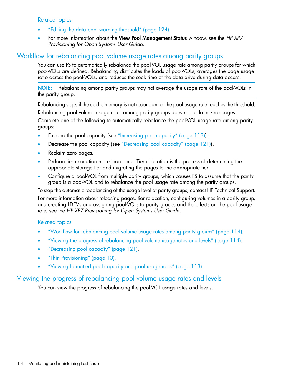 Workflow for rebalancing pool, Viewing the progress of | HP XP7 Storage User Manual | Page 114 / 197