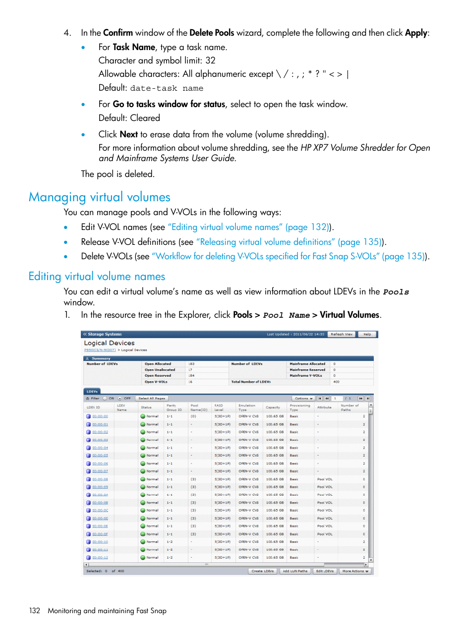Managing virtual volumes, Editing virtual volume names | HP XP7 Storage User Manual | Page 132 / 197