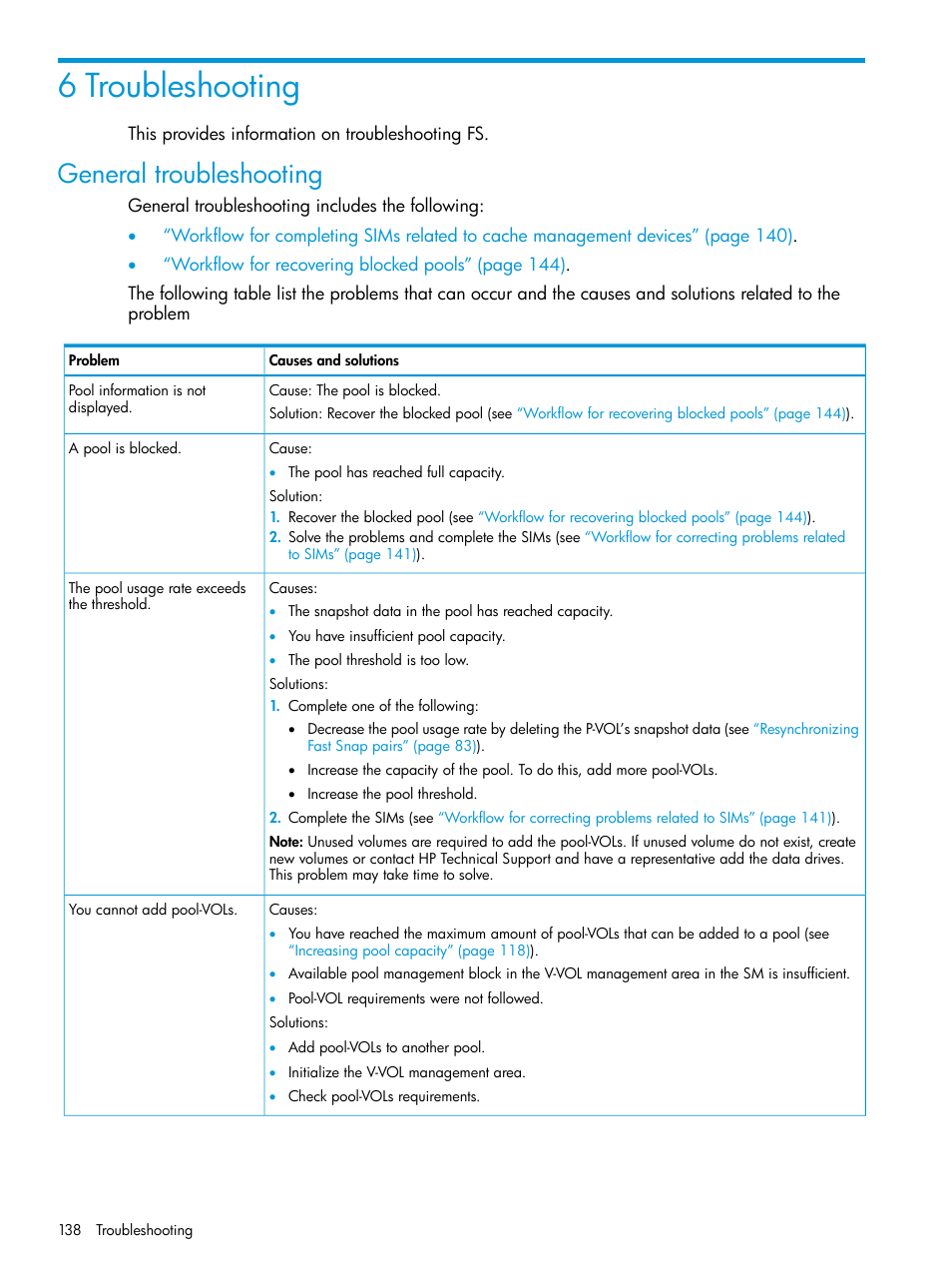 6 troubleshooting, General troubleshooting, General | HP XP7 Storage User Manual | Page 138 / 197