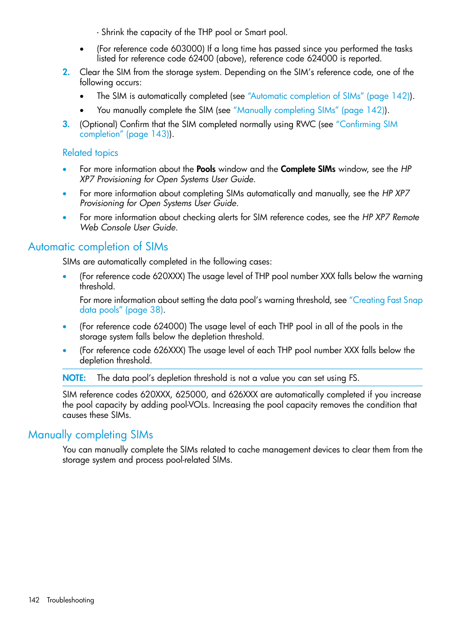 Automatic completion of sims, Manually completing sims | HP XP7 Storage User Manual | Page 142 / 197