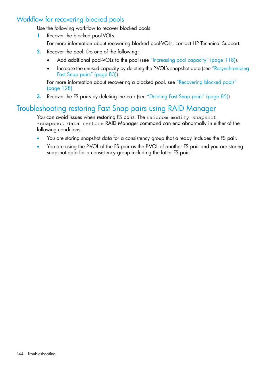 Workflow for recovering blocked pools | HP XP7 Storage User Manual | Page 144 / 197