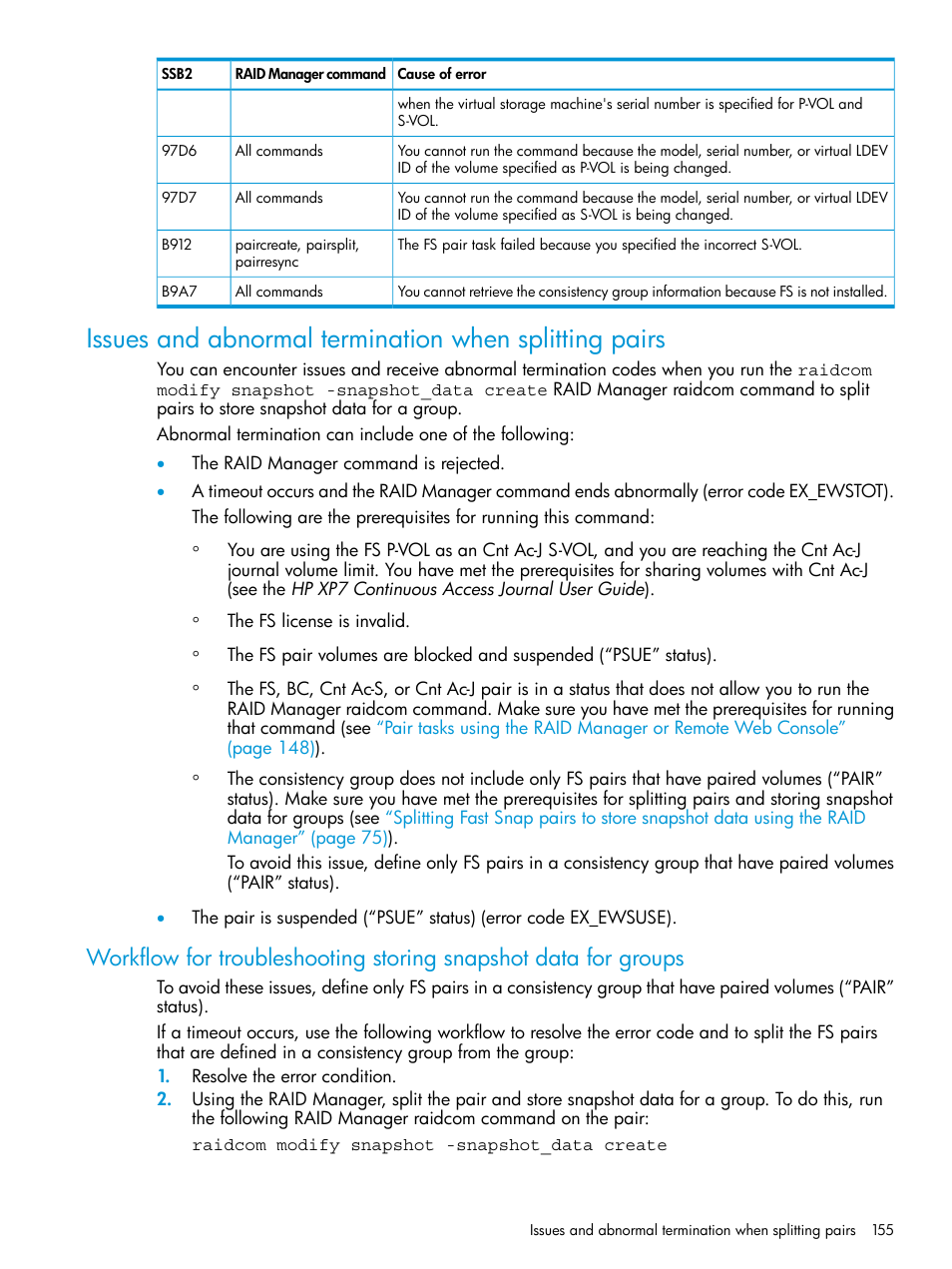 Issues and abnormal termination | HP XP7 Storage User Manual | Page 155 / 197