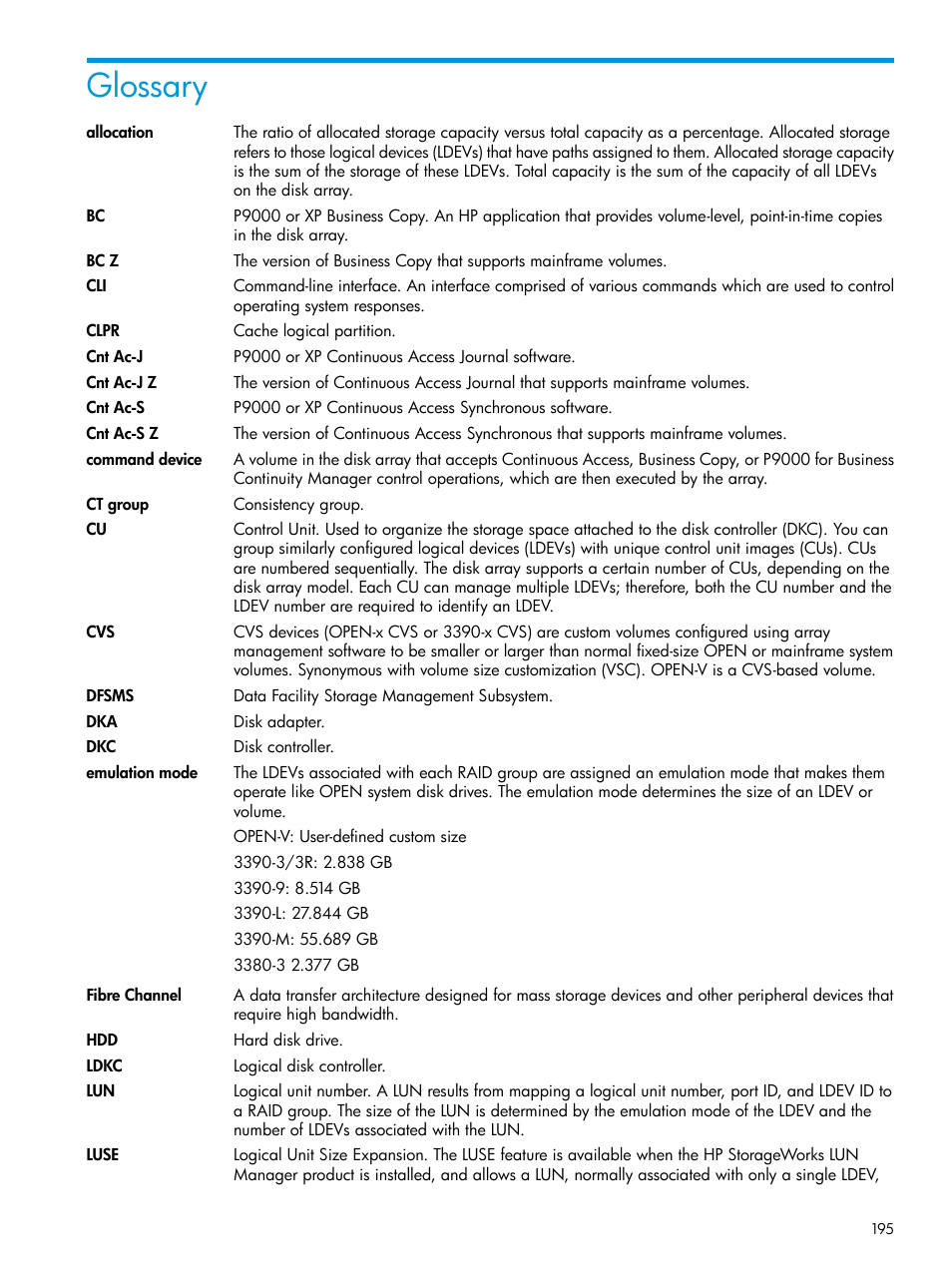 Glossary | HP XP7 Storage User Manual | Page 195 / 197