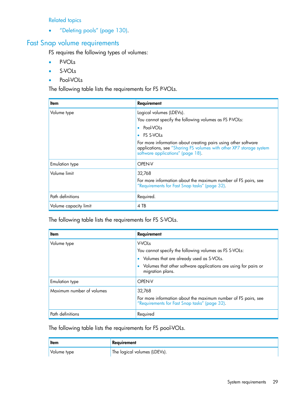 Fast snap volume requirements | HP XP7 Storage User Manual | Page 29 / 197