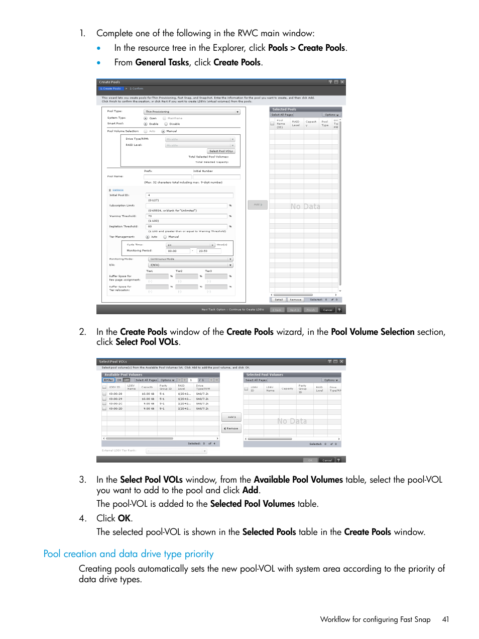 Pool creation and data drive type priority, Pool creation and data drive type | HP XP7 Storage User Manual | Page 41 / 197