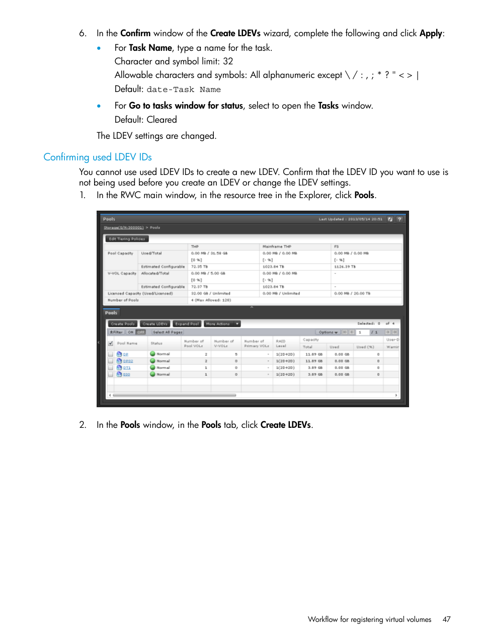 Confirming used ldev ids | HP XP7 Storage User Manual | Page 47 / 197