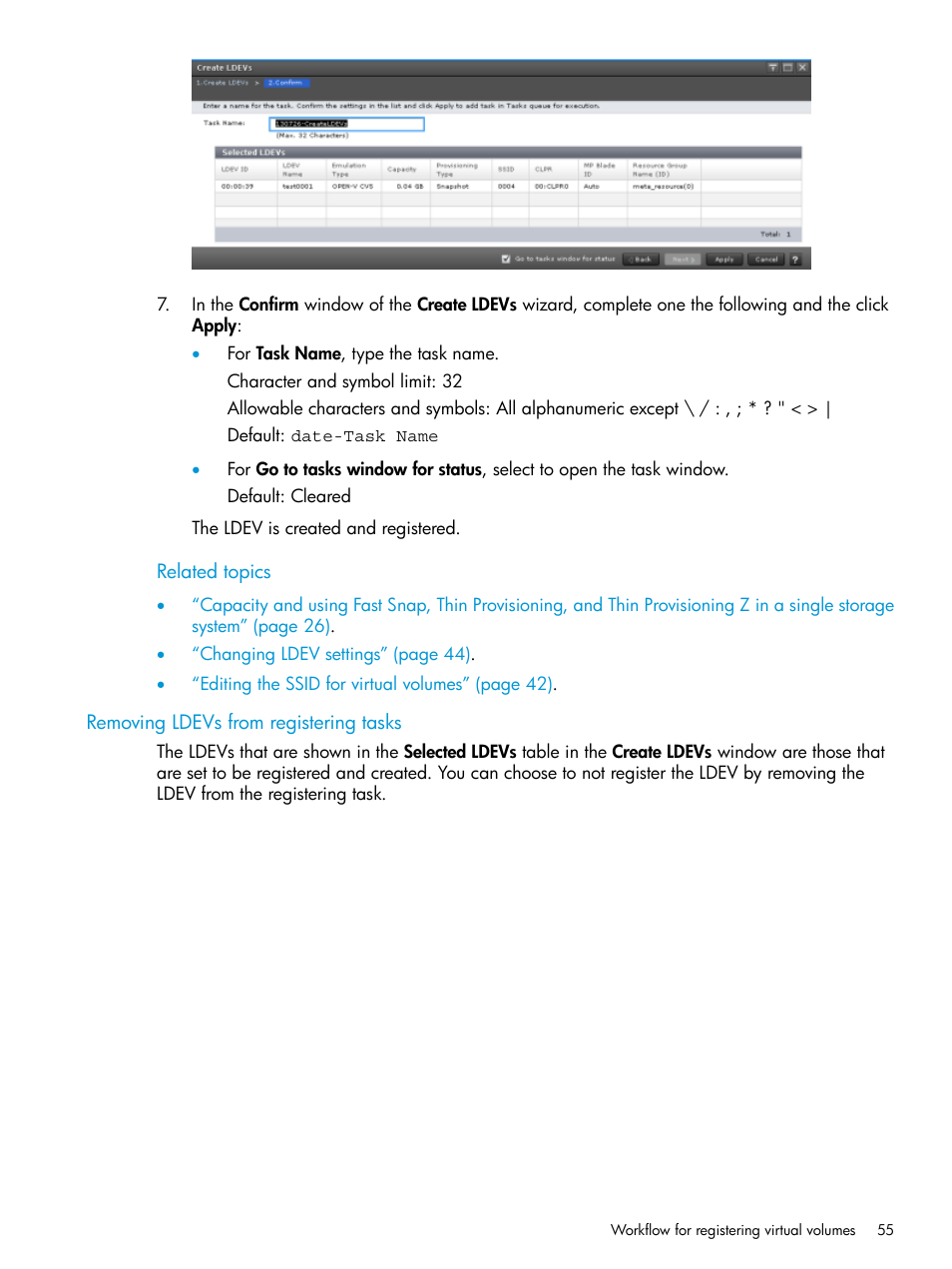 Removing ldevs from registering tasks | HP XP7 Storage User Manual | Page 55 / 197