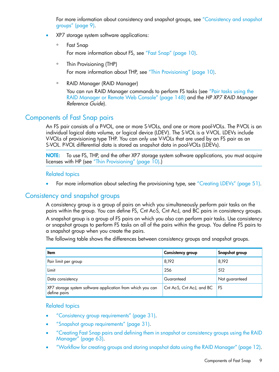 Components of fast snap pairs, Consistency and snapshot groups | HP XP7 Storage User Manual | Page 9 / 197