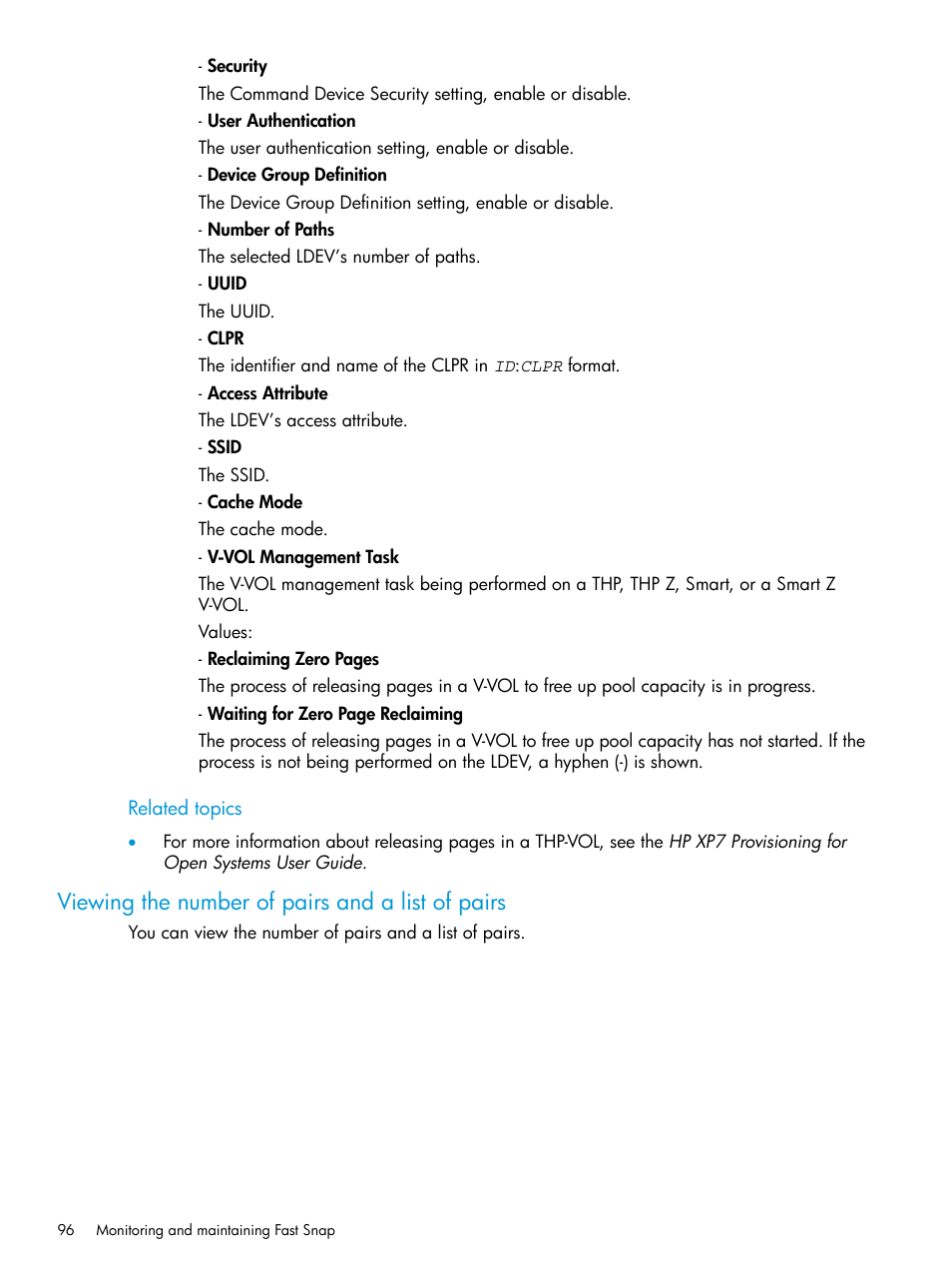 Viewing the number of pairs and a list of pairs | HP XP7 Storage User Manual | Page 96 / 197