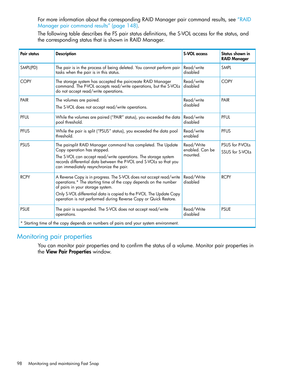 Monitoring pair properties | HP XP7 Storage User Manual | Page 98 / 197