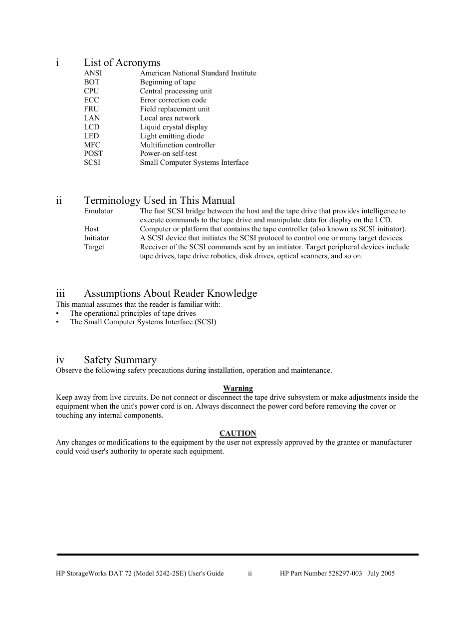 Ilist of acronyms, Ii terminology used in this manual, Iii assumptions about reader knowledge | Iv safety summary | HP NonStop G-Series User Manual | Page 2 / 43