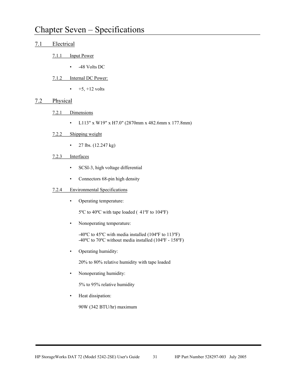 Chapter seven – specifications | HP NonStop G-Series User Manual | Page 35 / 43