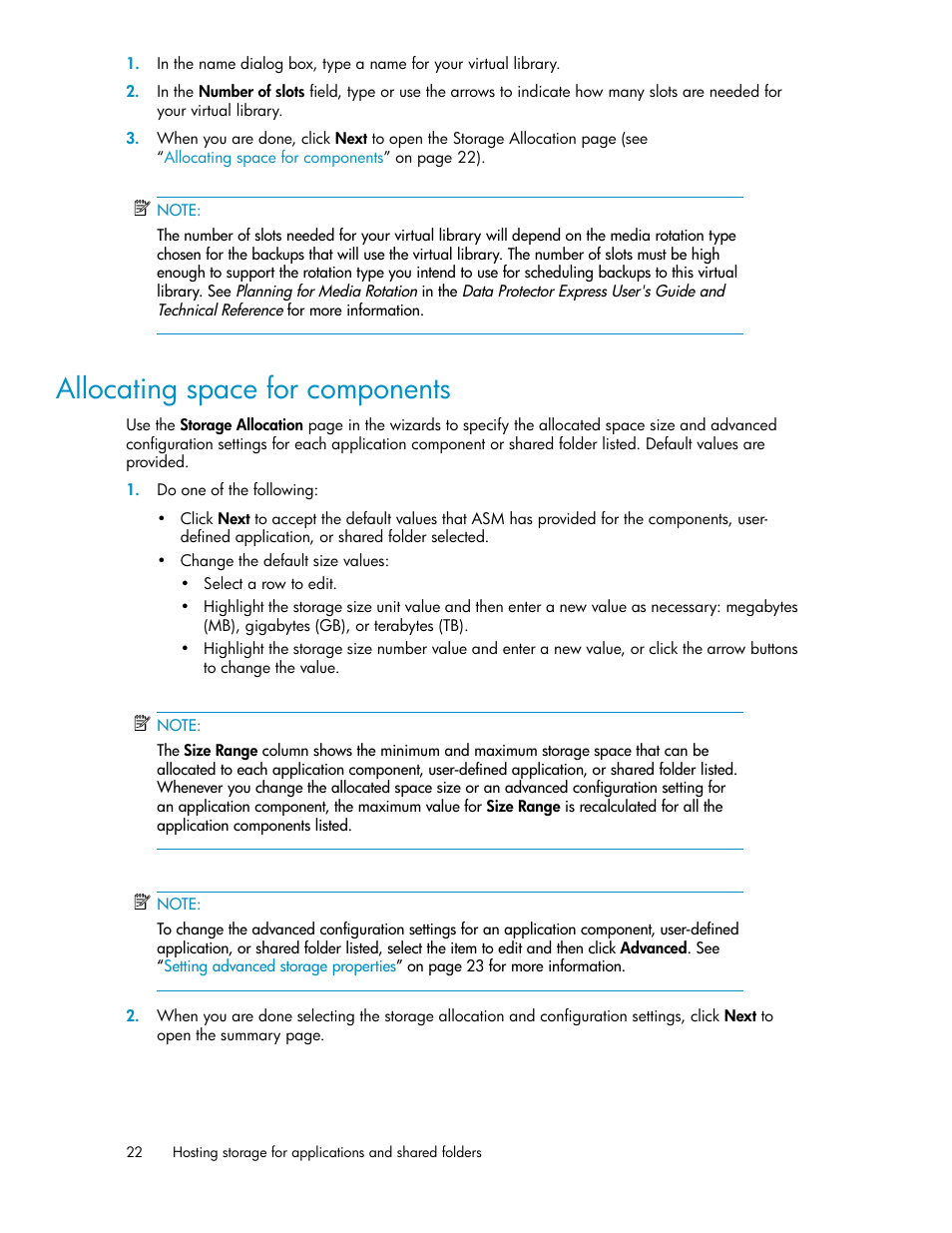 Allocating space for components | HP X1000 Network Storage Systems User Manual | Page 22 / 68