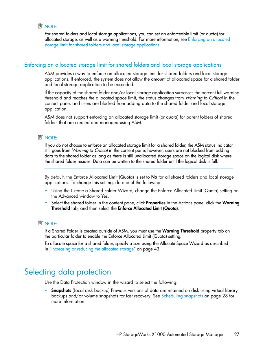 Selecting data protection, Enforcing an allocated | HP X1000 Network Storage Systems User Manual | Page 27 / 68