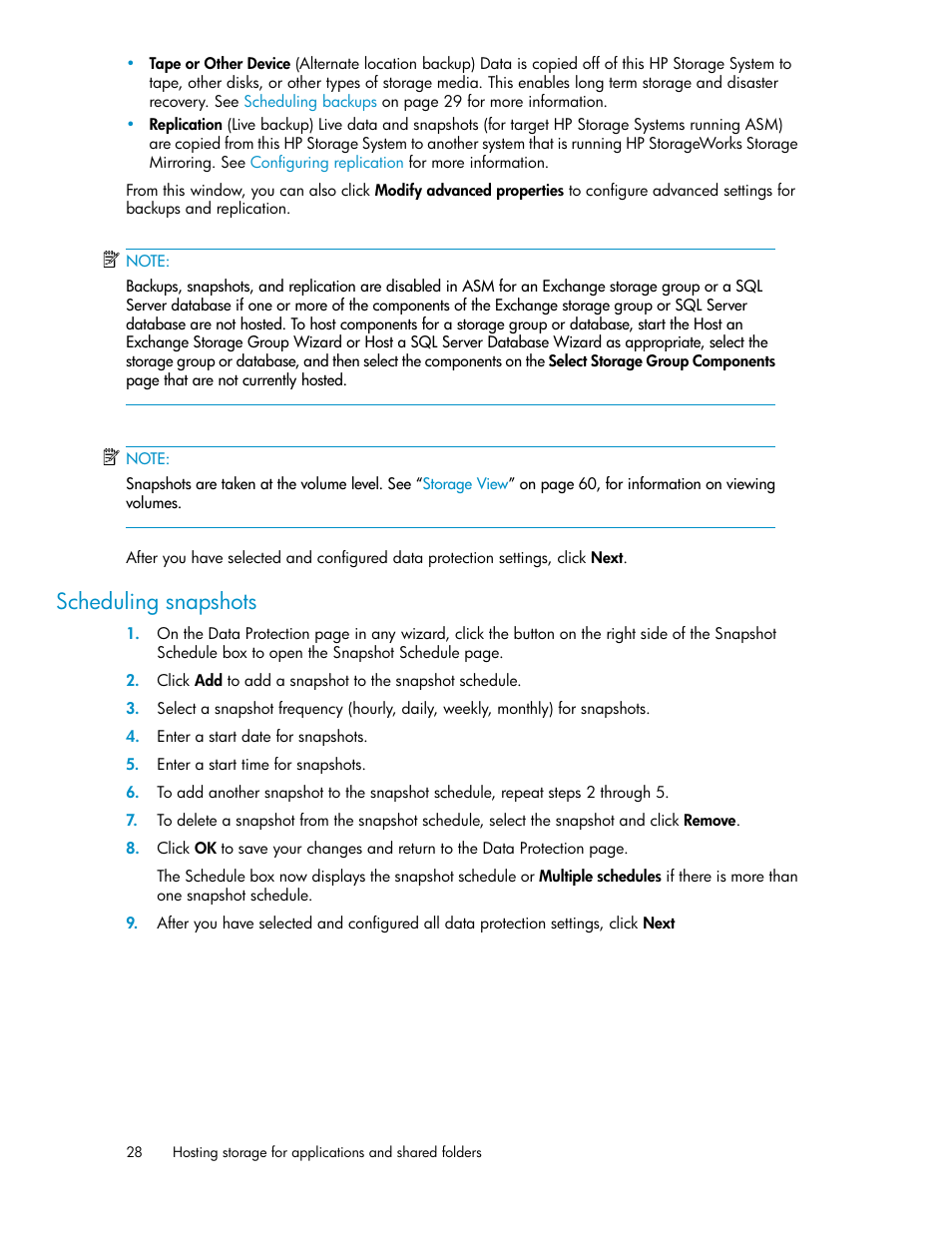 Scheduling snapshots | HP X1000 Network Storage Systems User Manual | Page 28 / 68