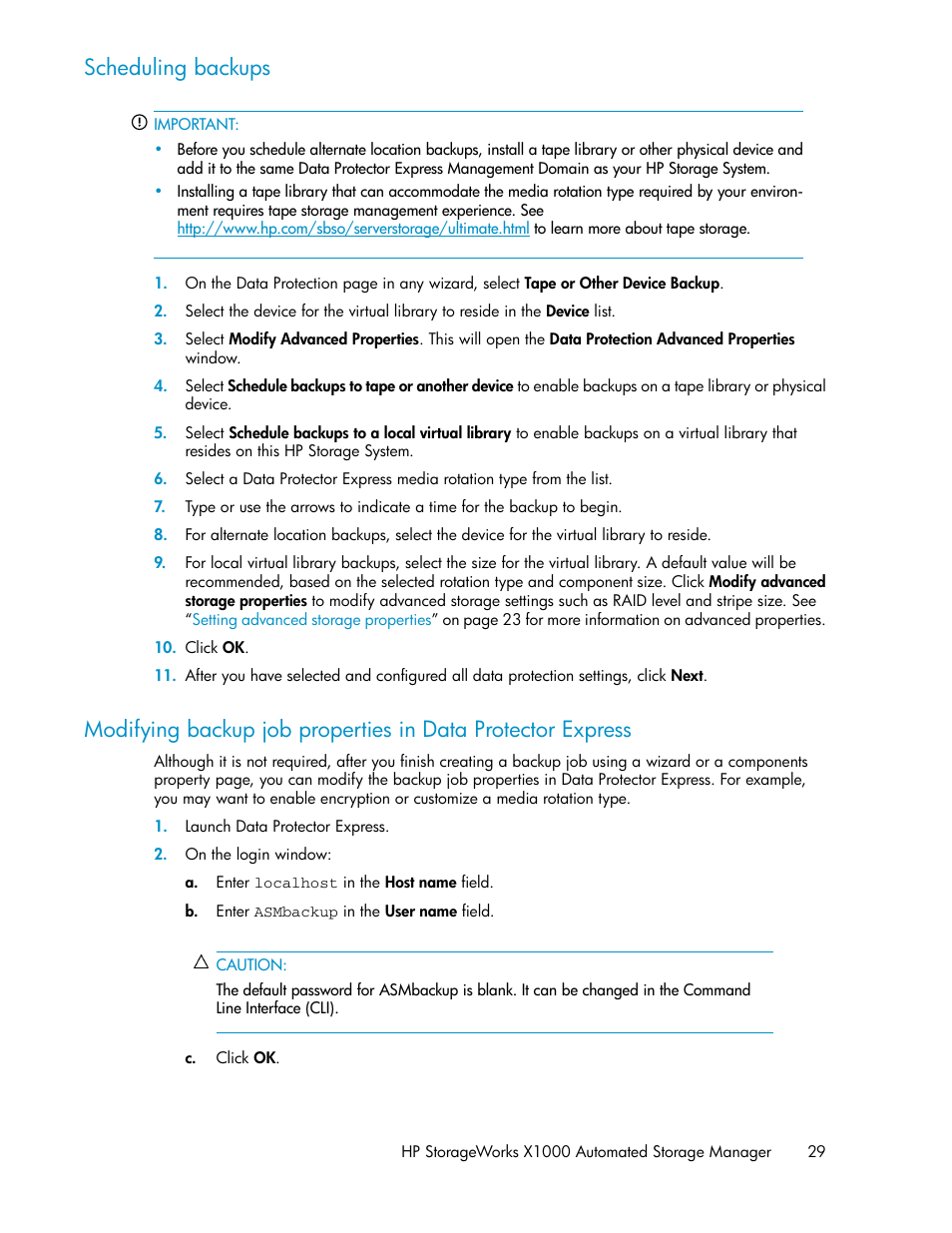 Scheduling backups | HP X1000 Network Storage Systems User Manual | Page 29 / 68