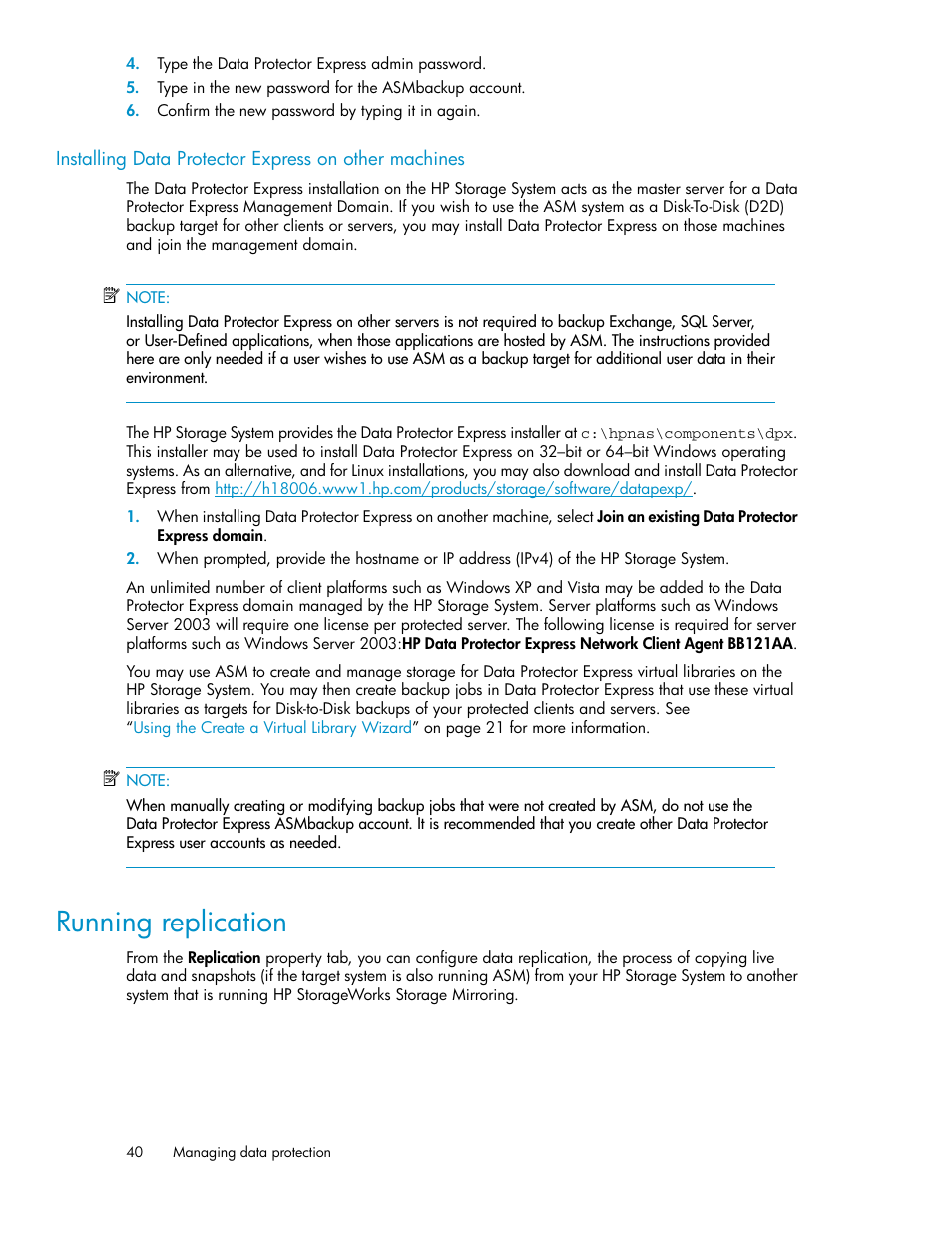 Running replication, Installing data protector express on other devices | HP X1000 Network Storage Systems User Manual | Page 40 / 68